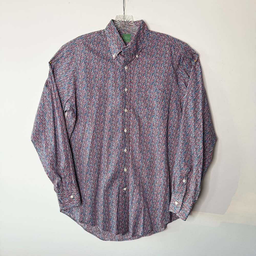 SID MASHBURN Men’s Designer Luxe Mini Floral Print Cotton Button Up Shirt MEDIUM